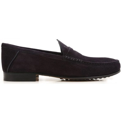 Tod's Suede Classic Loafers In Dark Blue