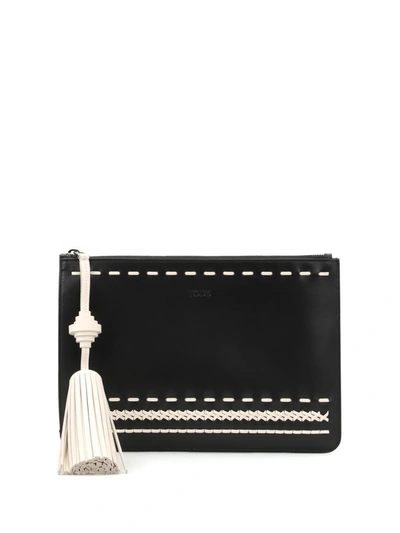 Tod's Woven Details Leather Clutch In Black