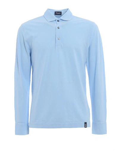 Drumohr Long Sleeve Jersey Polo Shirt In Light Blue