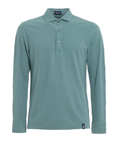 Drumohr Long Sleeve Jersey Polo Shirt In Green