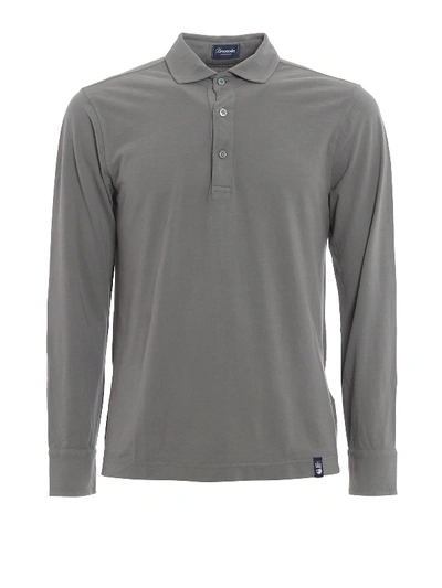 Drumohr Long Sleeve Jersey Polo Shirt In Grey