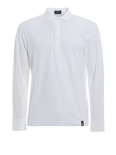 Drumohr Long Sleeve Jersey Polo Shirt In White