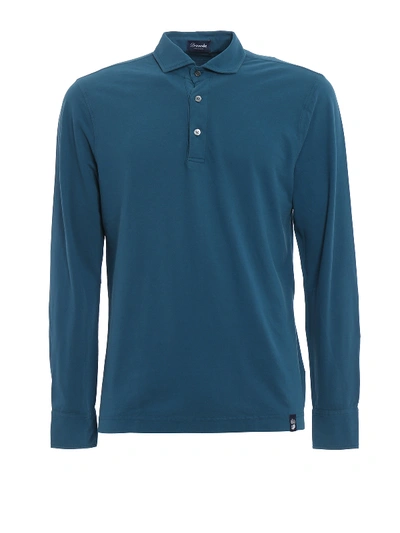 Drumohr Long Sleeve Jersey Polo Shirt In Blue