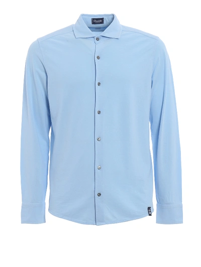 Drumohr Long Sleeve Jersey Shirt In Light Blue
