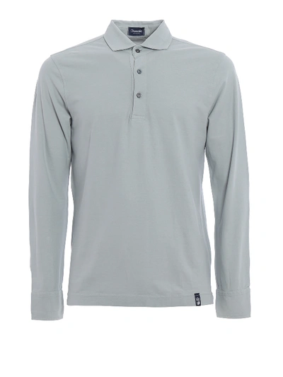 Drumohr Long Sleeve Jersey Polo Shirt In Light Grey