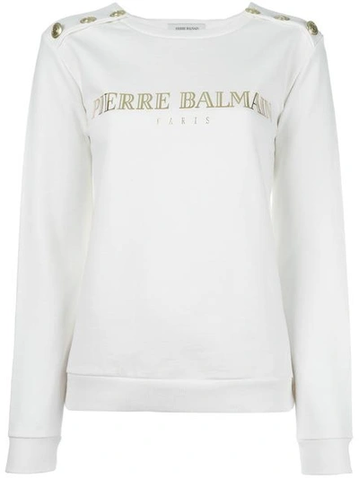 Pierre Balmain Logo Print Sweatshirt In Off White | ModeSens