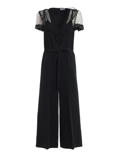 Red Valentino Romantic Lace And Crepe Jumpsuit In Black