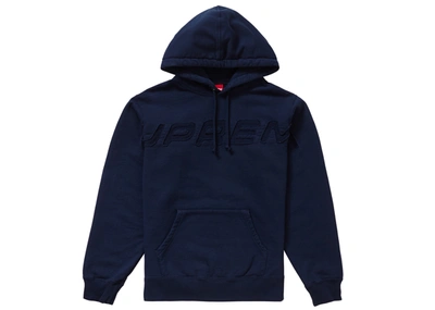 Pre-owned Supreme  Set In Logo Hooded Sweatshirt Navy