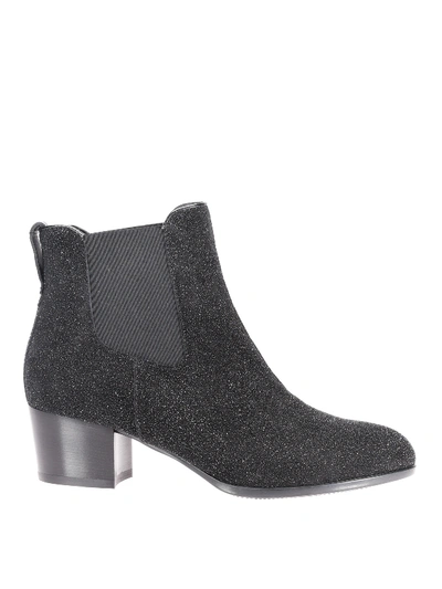 Hogan H314 Glitter Ankle Boots In Black