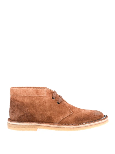 Prada Studded Suede Desert Boots In Brown