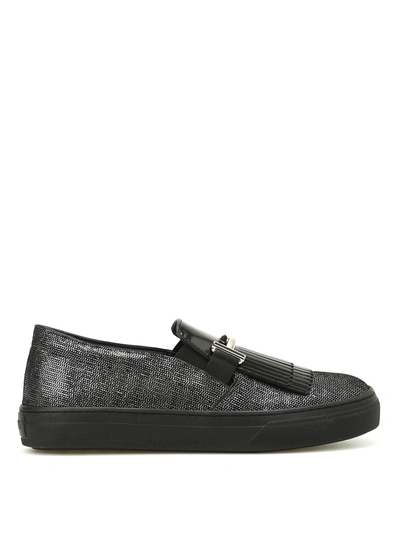 Tod's Double T Fringed Leather Sneakers In Black