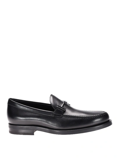 Tod's Double T Glossy Leather Loafers In Black