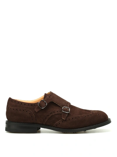Church's Seaforth Suede Brogue Monk Straps In Brown