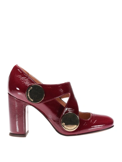 L'autre Chose Maxi Logo Buttons Leather Pumps In Dark Red