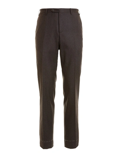 Corneliani Brown Wool Tailored Trousers In Dark Brown