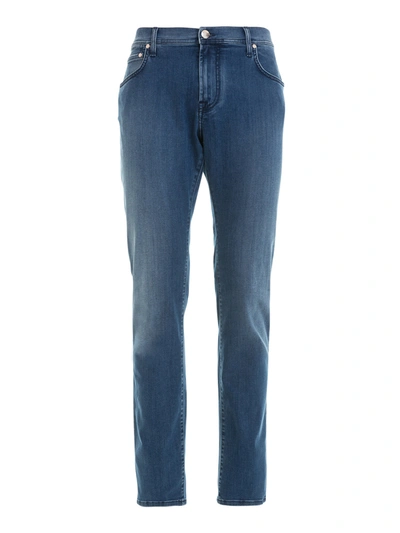 Corneliani Cotton Denim 5 Pocket Jeans In Dark Wash