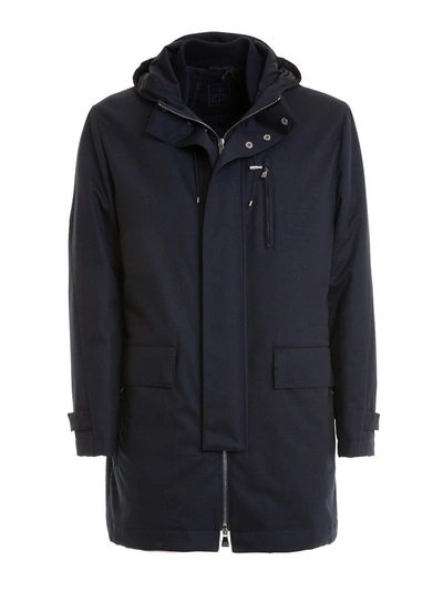 Corneliani Waterproof Wool Heavy Jacket In Dark Blue