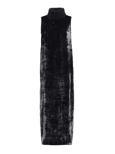 Fabiana Filippi Rib-knitted Collar Velvet Dress In Grey