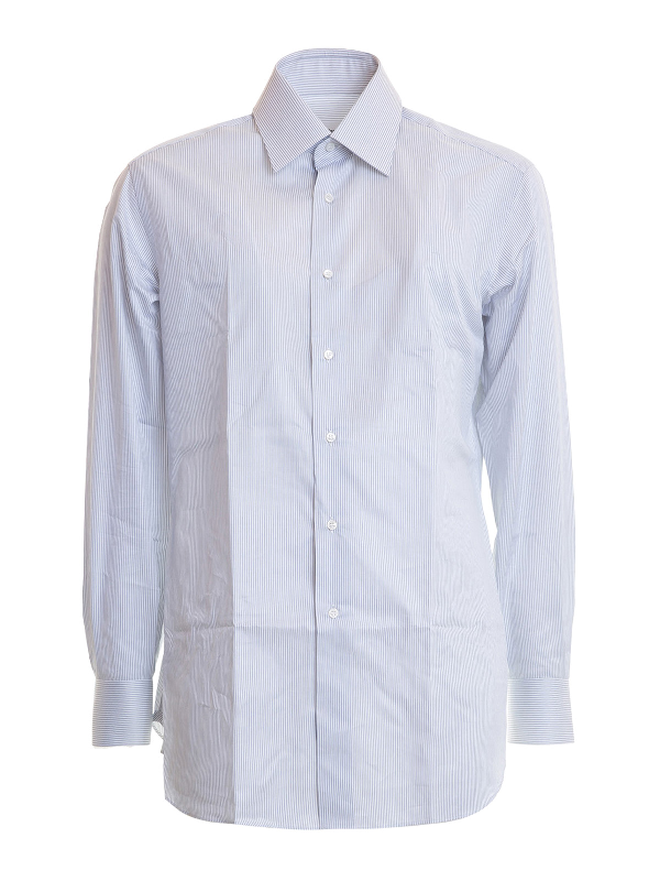 Brioni Striped Cotton Classic Shirt In Light Blue | ModeSens