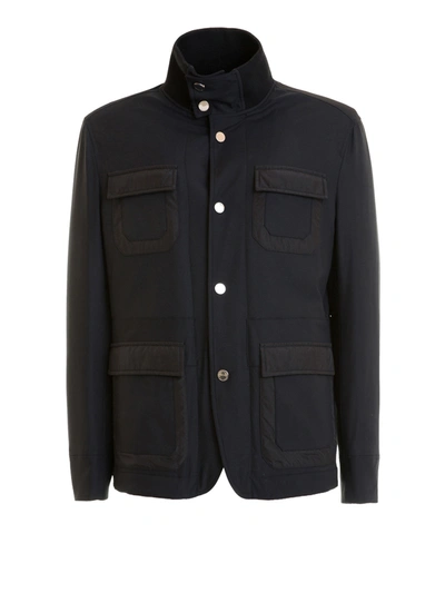 Versace Multi Pocket Nylon Casual Jacket In Dark Blue
