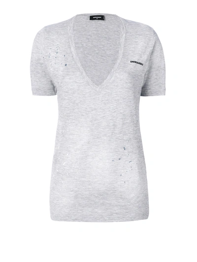 Dsquared2 Spotted And Drilled V-neck Tee In Grey