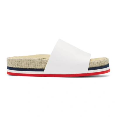 Moncler Striped Leather Slides In White