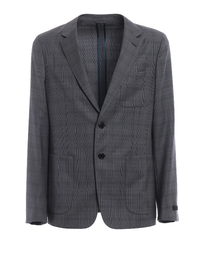 Prada Check Wool Unstructured Blazer In Grey