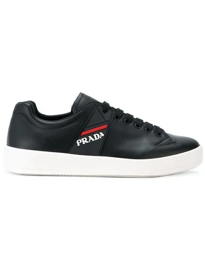 Prada Graphic Leather Sneakers In Black