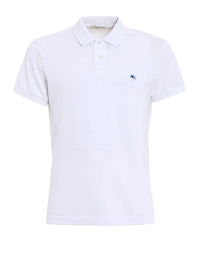Etro Polo With Blue Logo Embroidery In White
