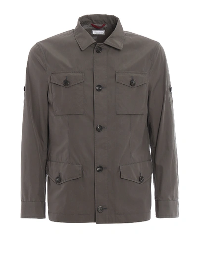Brunello Cucinelli Coated Cotton Field Jacket In Dark Green