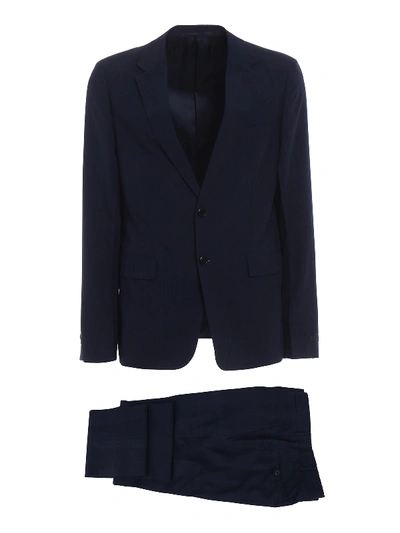 Prada Check Wool And Silk Blend Suit In Dark Blue