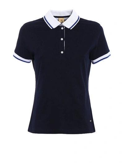 Fay Polo With Striped Cuffs And Collar In Dark Blue