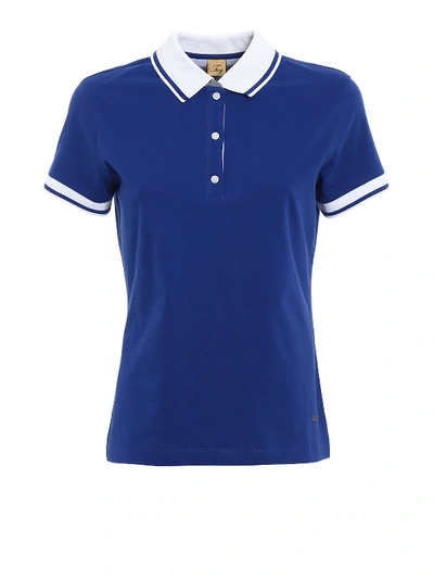 Fay Polo With Striped Collar And Cuffs In Blue