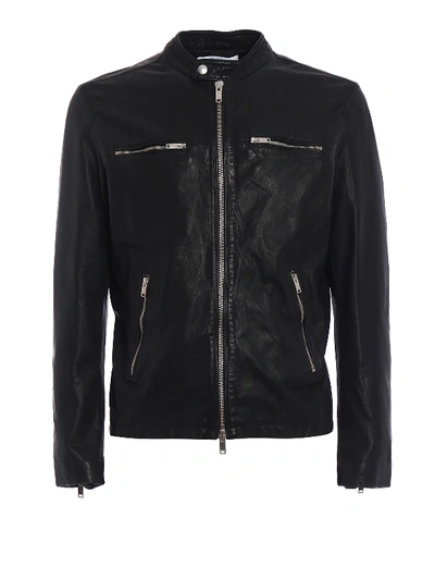 Dondup New Biker Leather Jacket In Black