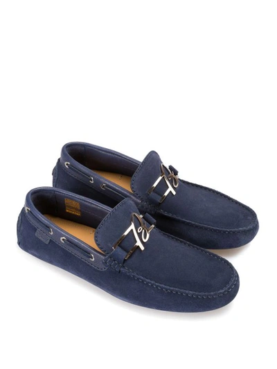 Brioni Suede Loafers With Metal B In Blue