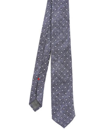 Brunello Cucinelli Blue Linen And Silk Polka Dot Tie