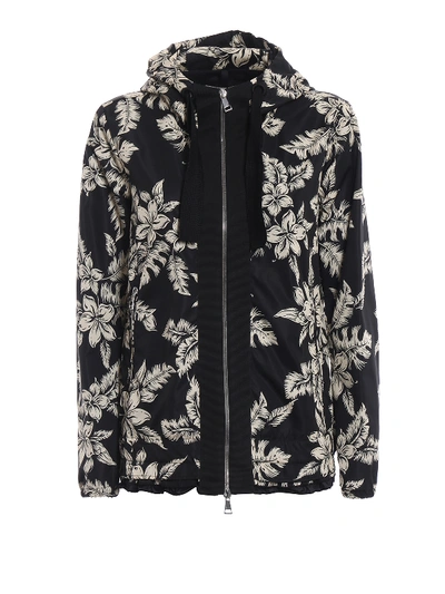 Moncler Morion Floral Print Hooded Jacket In Black
