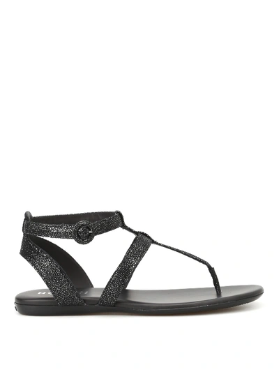 Hogan Valencia Shiny Suede Thong Sandals In Black