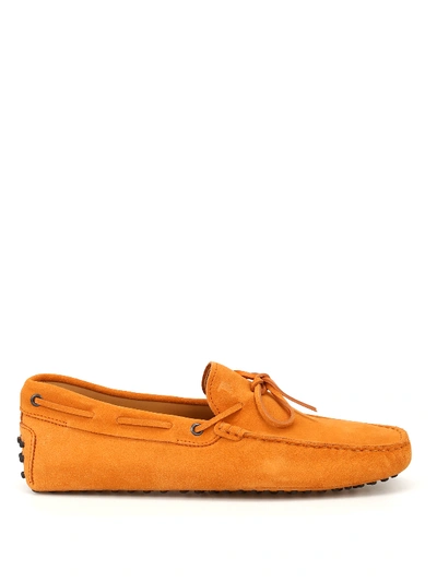 Tod's New Laccetto Orange Suede Loafers In Light Orange