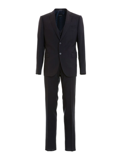 Emporio Armani M-line Three-piece Wool Suit In Dark Blue