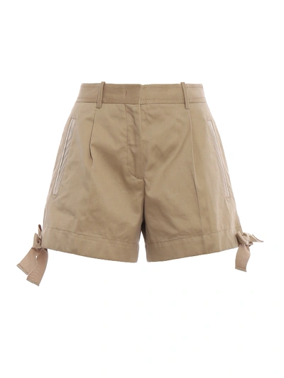 Moncler Khaki Cotton Drill Short Pants In Beige