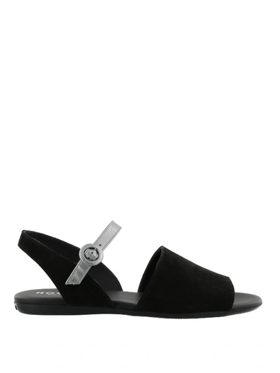 Hogan Suede And Leather Flat Sandals In Black