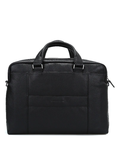 Piquadro Soft Grain Leather Briefcase In Black