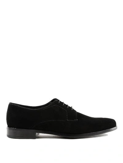 Prada Suede Lace-up Tapered Derby Shoes In Black