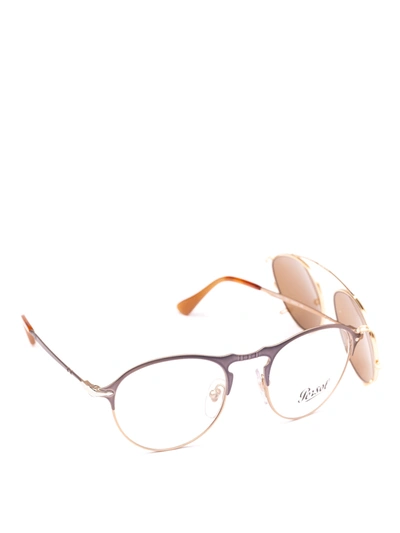 Persol 649 Series Two-tone Metal Eyeglasses In Grey