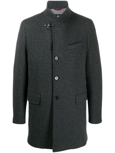 Fay Melange Boiled Wool Single-breasted Coat In Grey