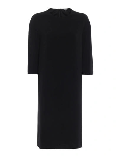 Aspesi Black Crepe Elbow Length Sleeve Dress