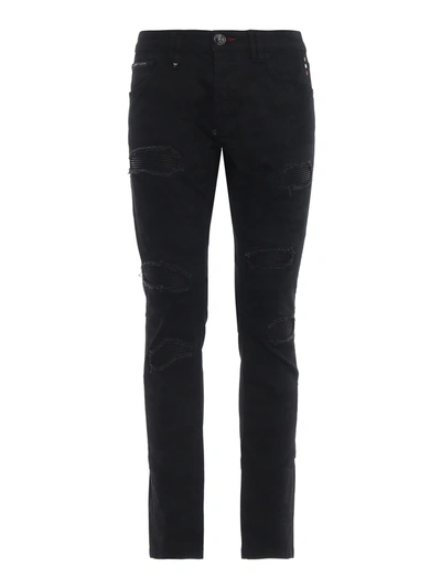 Philipp Plein Camou Worn Out Black Denim Jeans