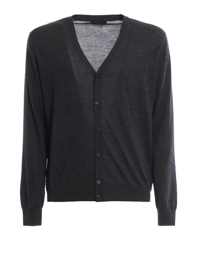 Prada Dark Grey Combed Wool Lightweight Cardigan