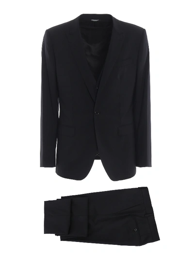 Dolce & Gabbana Black Light Wool Three-piece Martini Suit